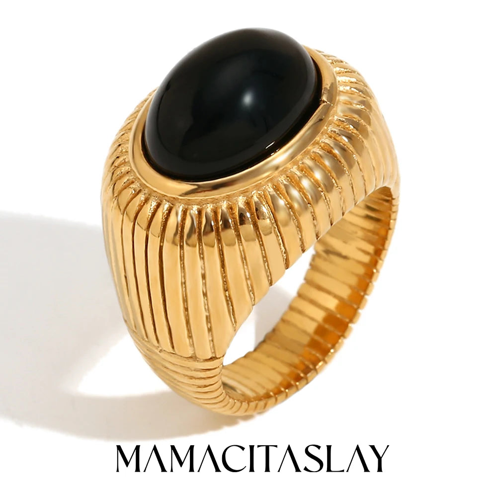 Oval Black Agate Stripe Ring