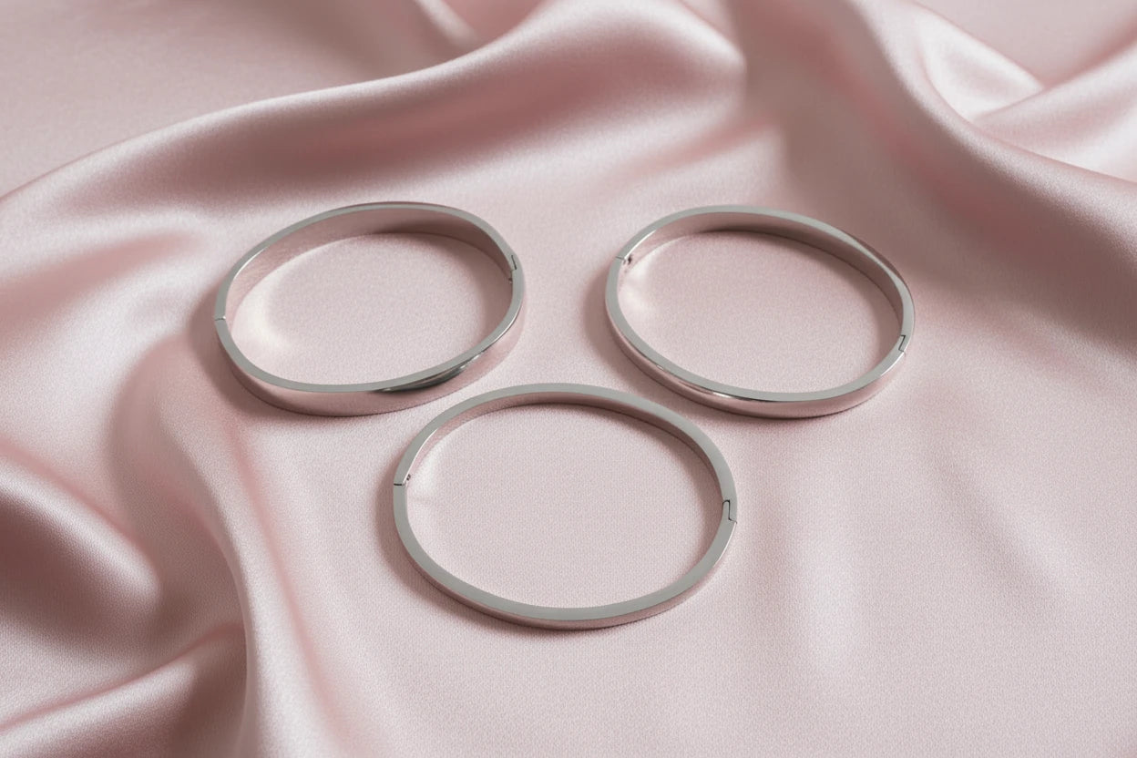 Stainless Steel 14k Gold 3 Piece Stackable Bangle Bracelet