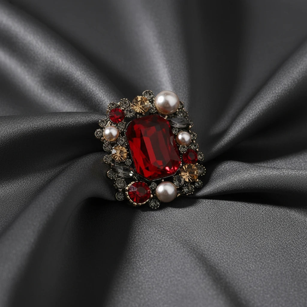Pearl Crystal Square Brooch
