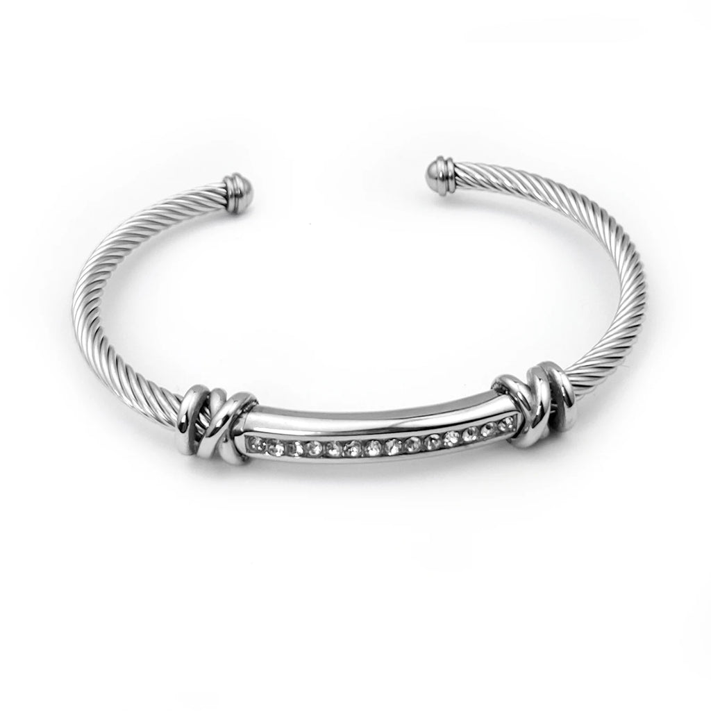 Stainless Steel Twisted Cable Diamond Bracelet