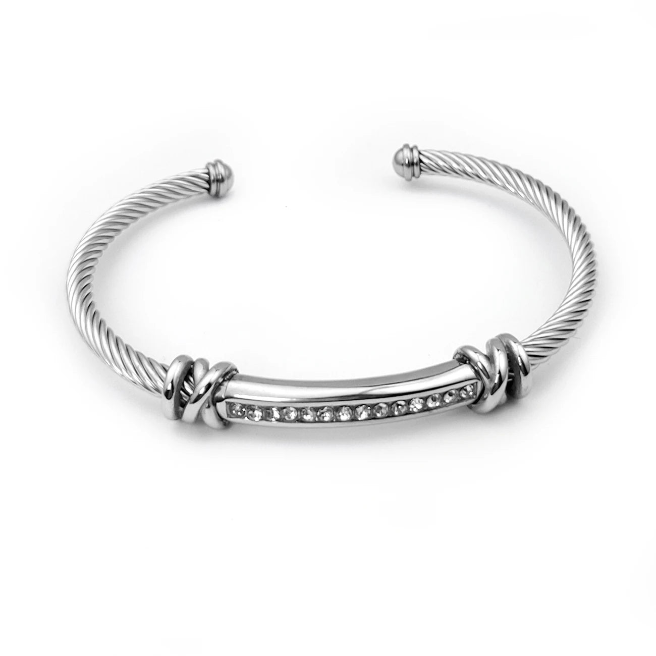 Stainless Steel Twisted Cable Diamond Bracelet