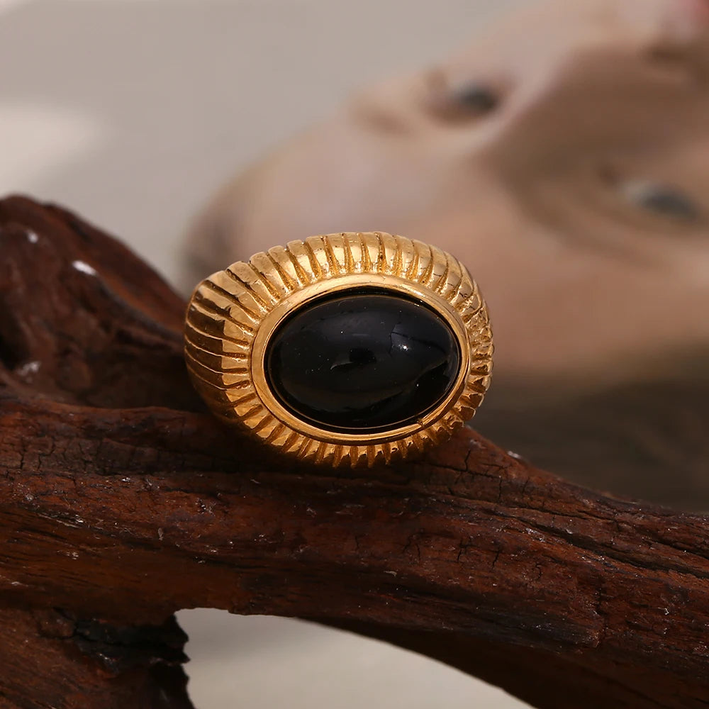 Oval Black Agate Stripe Ring