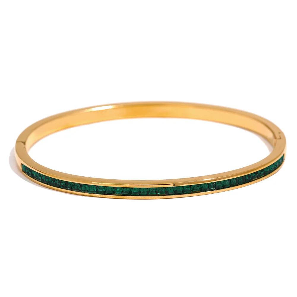 Square Colorful Cubic Zirconia Stainless Steel Bangle Bracelet