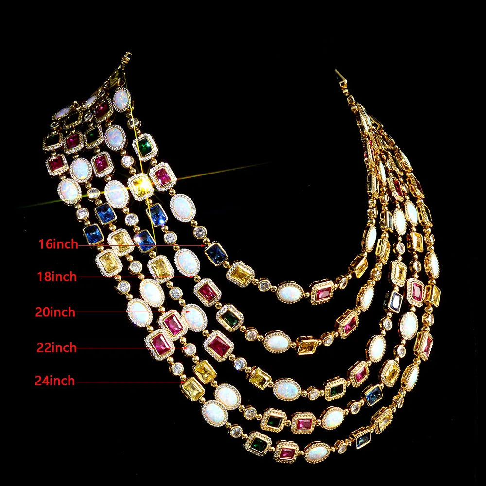 Colorful Gemstones Chain Necklace & Bracelet