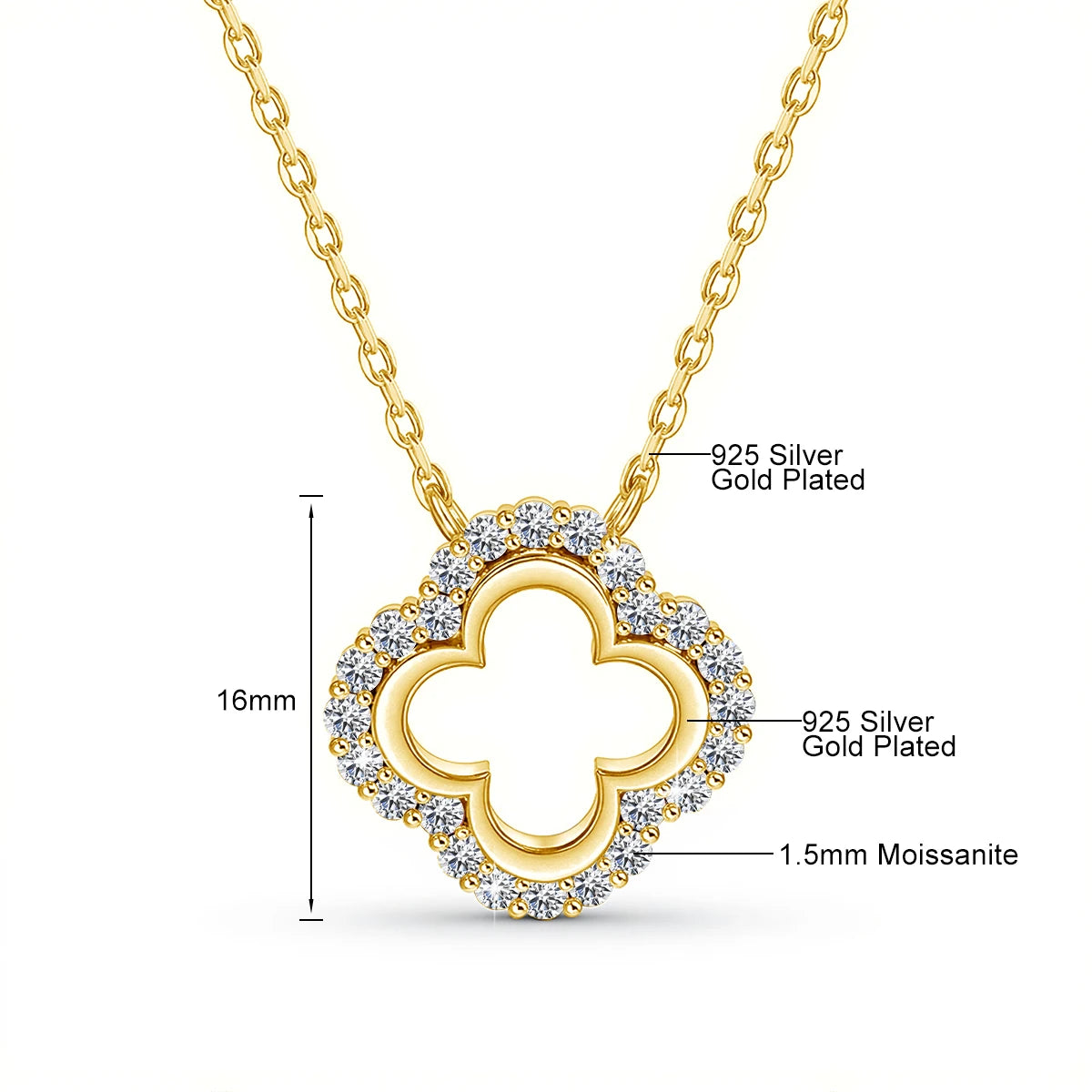 Moissanite 18k PVD Four Leaf Clover Necklace