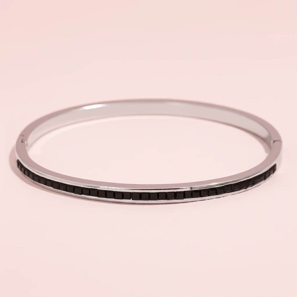 Rounded Square Colorful Zirconia Stainless Steel Bangle Bracelet
