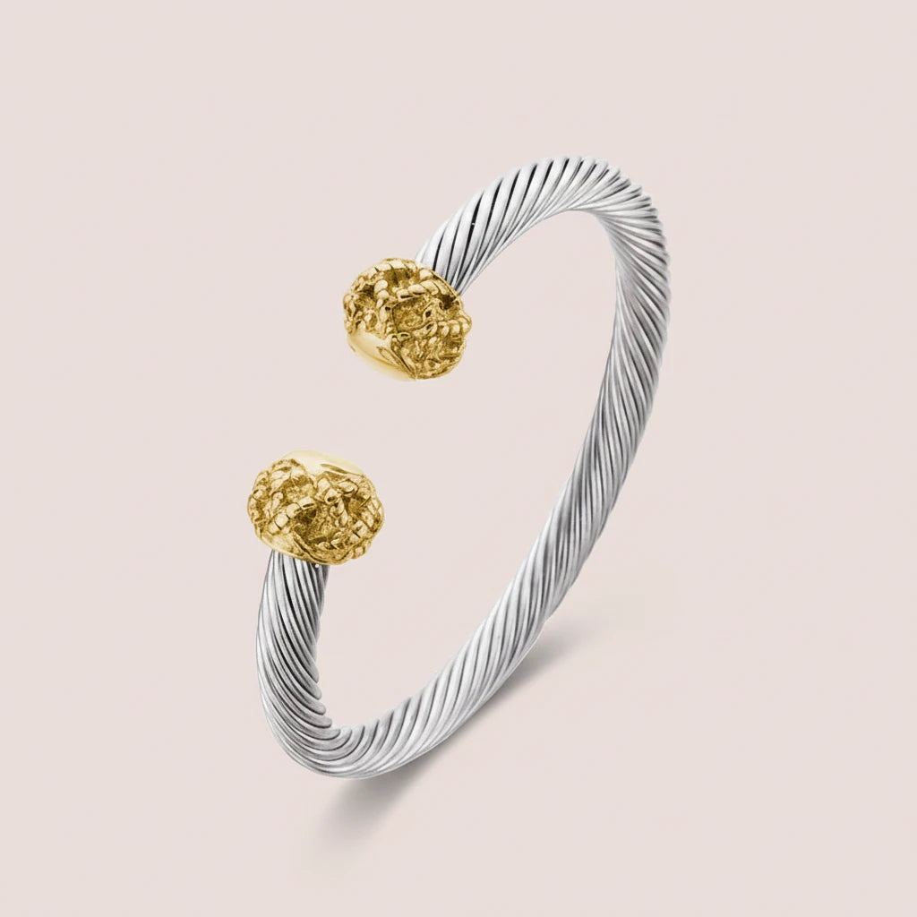 Braided Charm Open Cuff Stainless Steel Stackable Bracelet