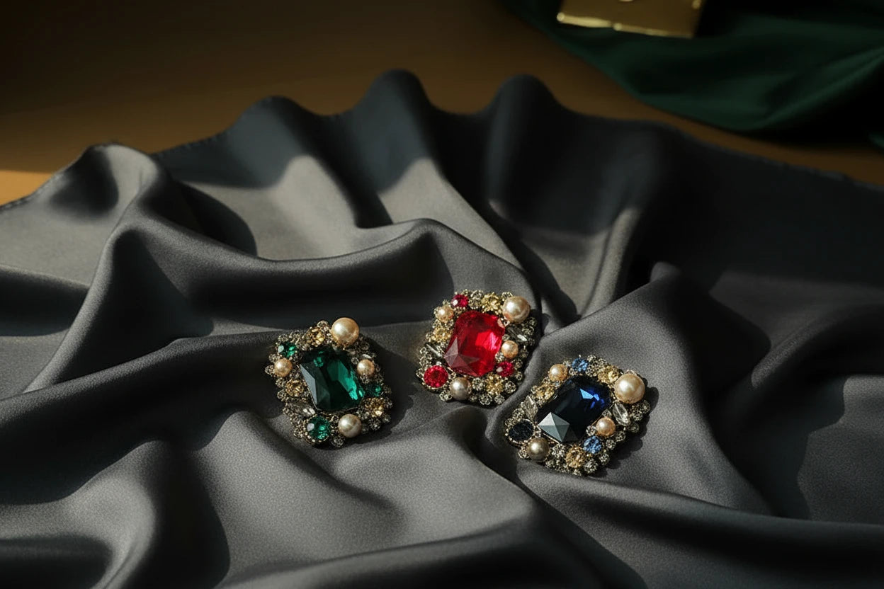 Pearl Crystal Square Brooch