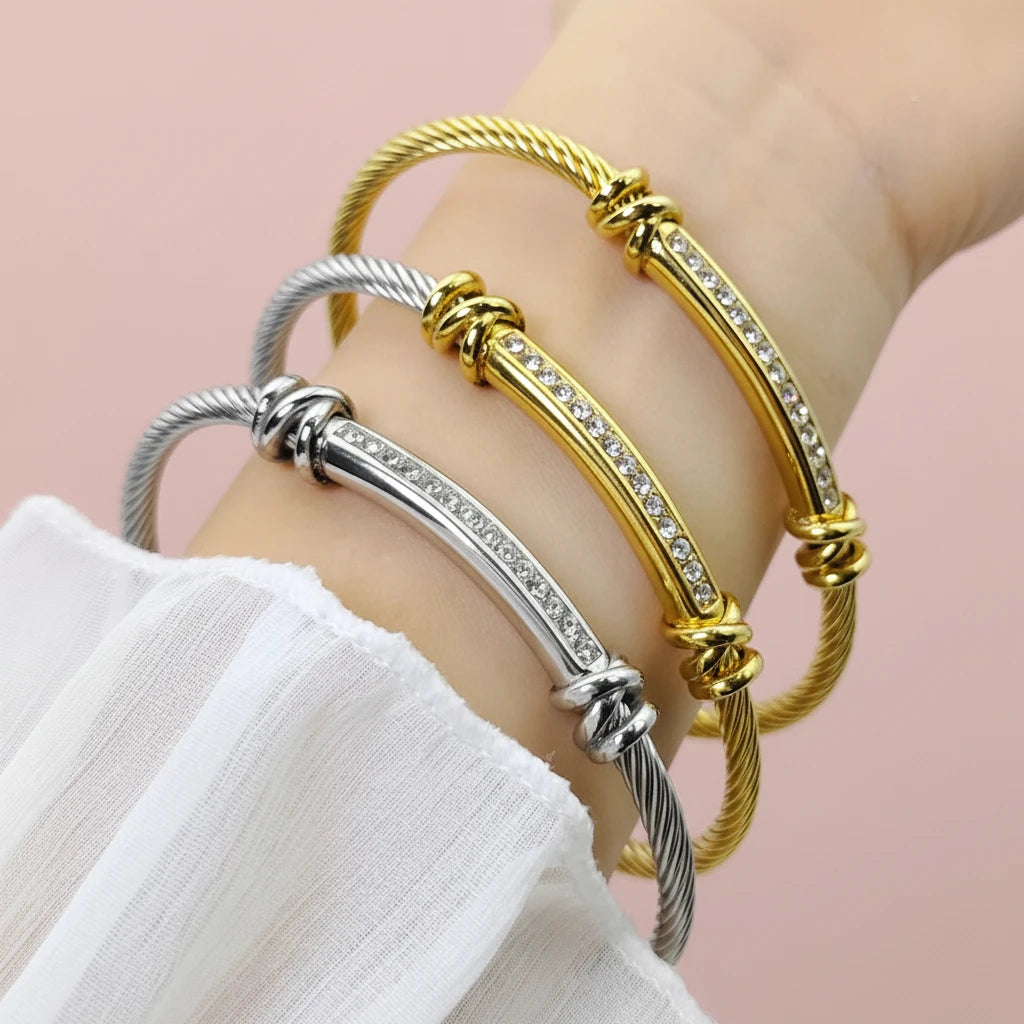 Stainless Steel Twisted Cable Diamond Bracelet