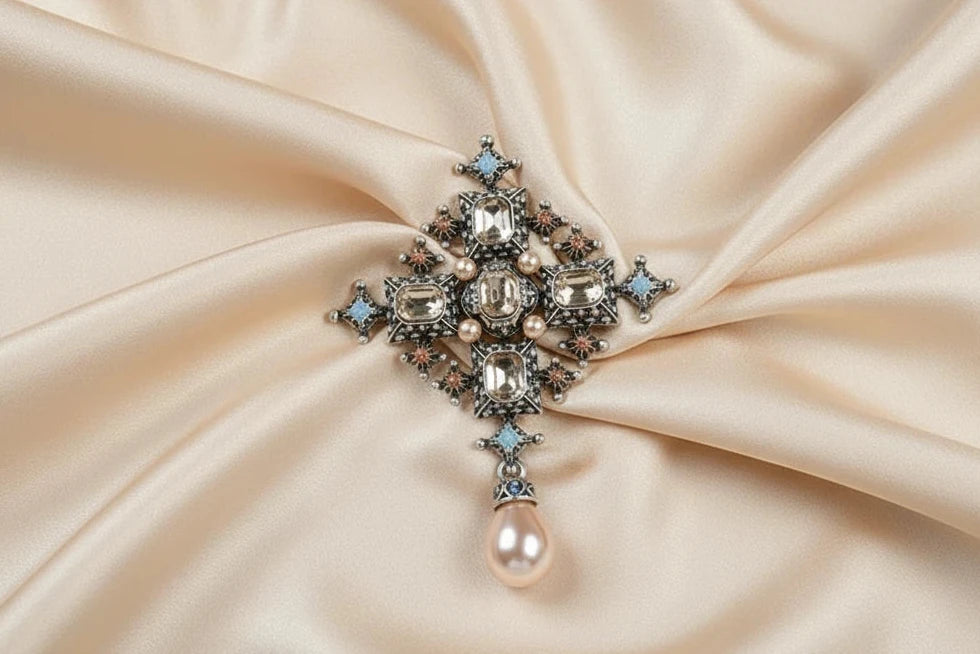 Baroque Crossed Rhinestone Brooch