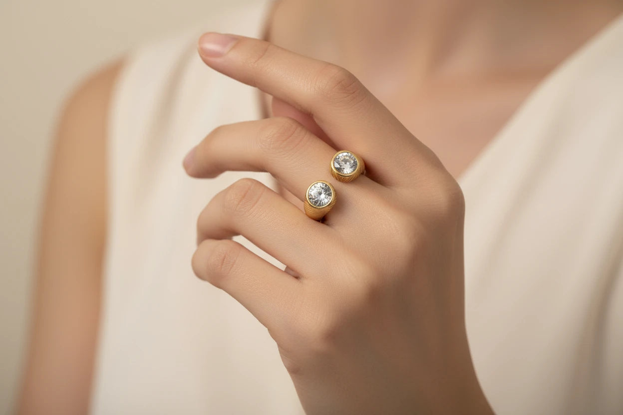 Double Round 18k Zirconia Ring