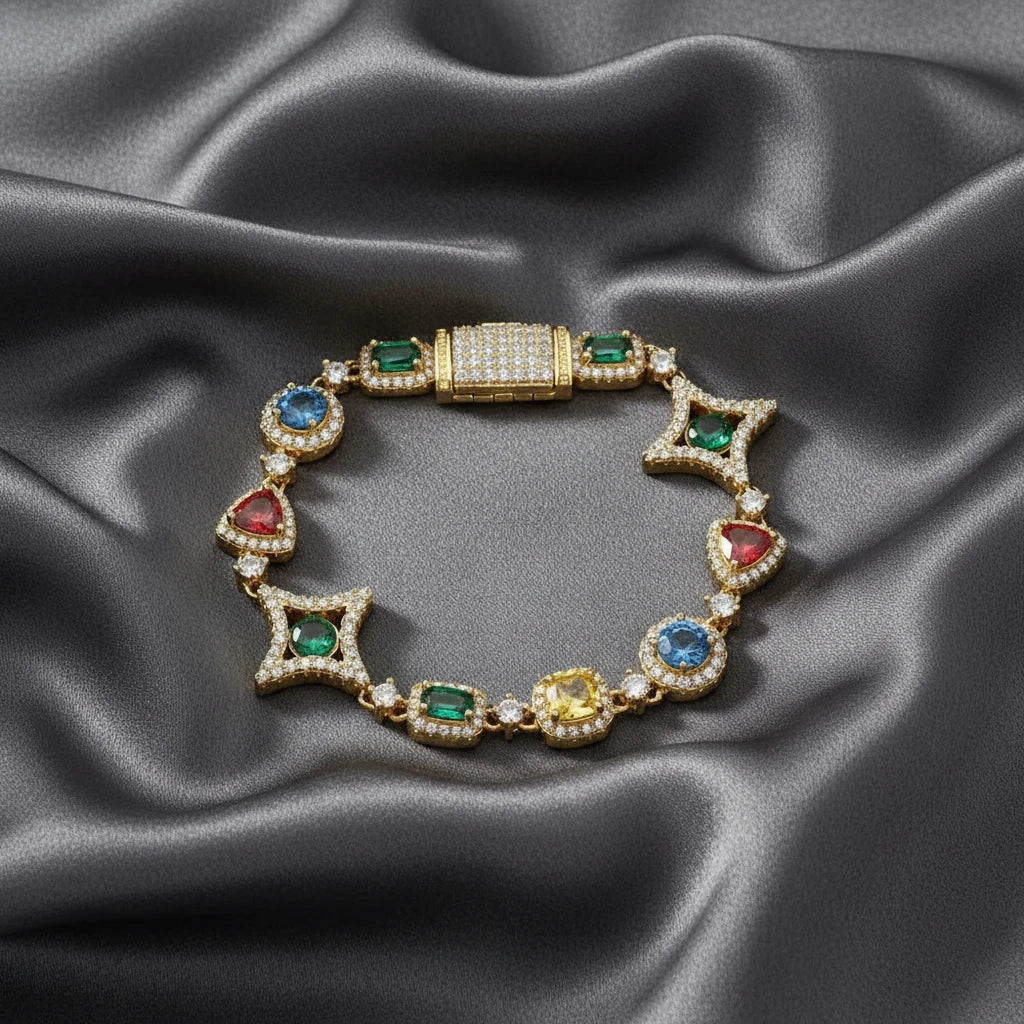 Colorful Gemstones Chain Necklace & Bracelet