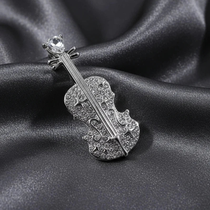 Rhinestone Musical Instrument Brooch