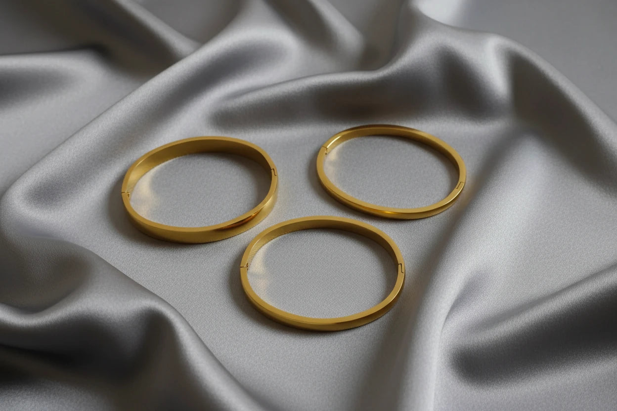 Stainless Steel 14k Gold 3 Piece Stackable Bangle Bracelet