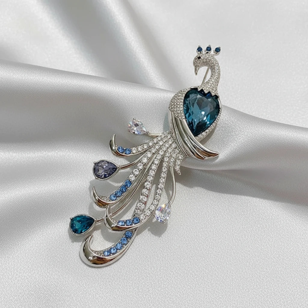 Majestic Peacock Rhinestone Brooch