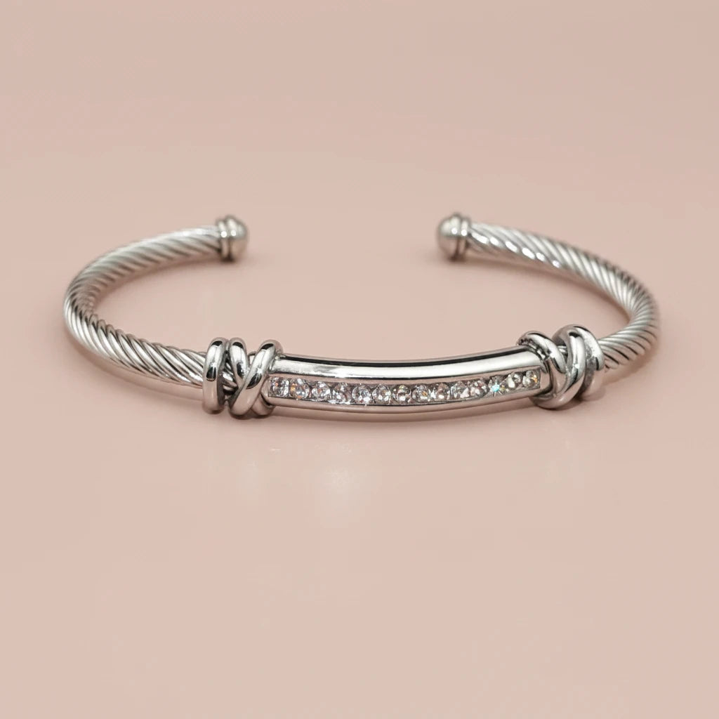 Stainless Steel Twisted Cable Diamond Bracelet