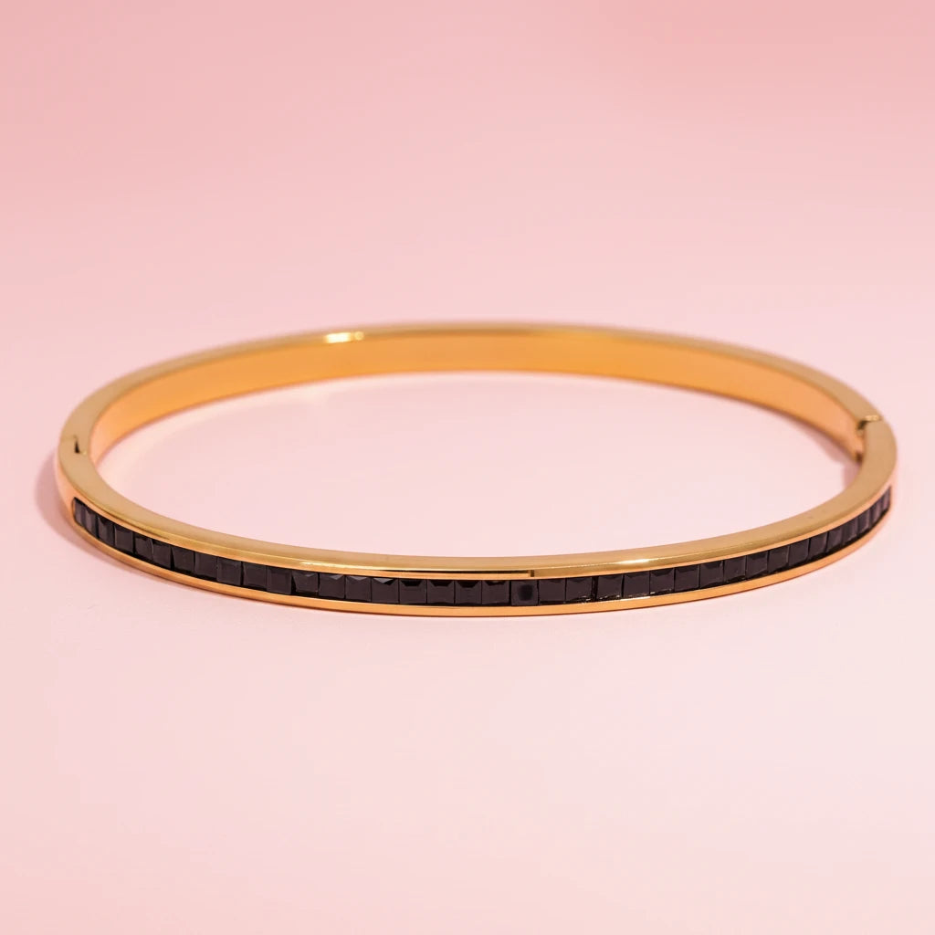 Rounded Square Colorful Zirconia Stainless Steel Bangle Bracelet