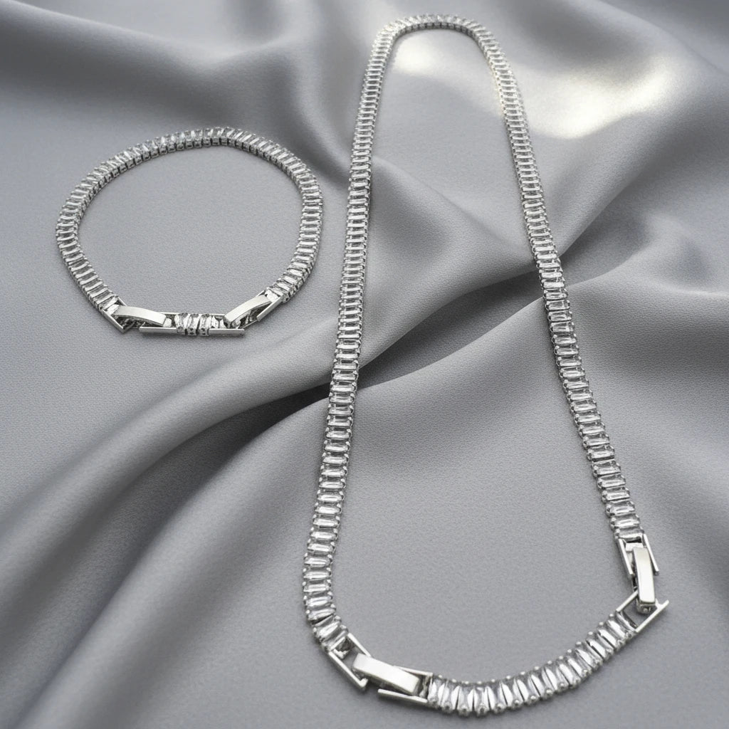 Luxury Rectangular Gemstone Necklace & Bracelet