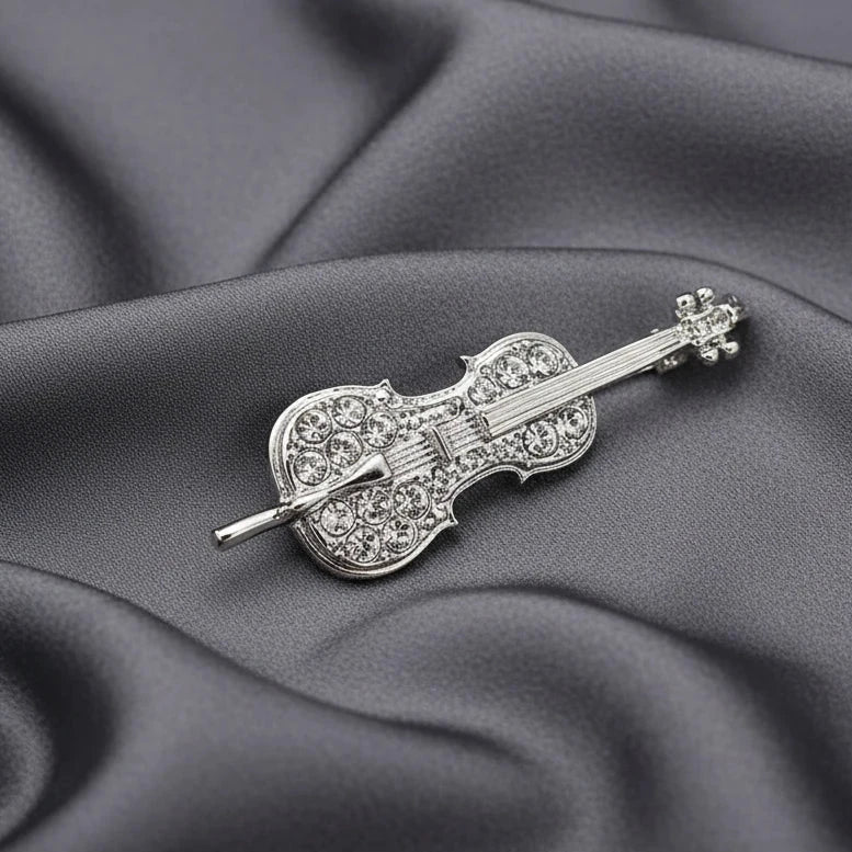 Rhinestone Musical Instrument Brooch