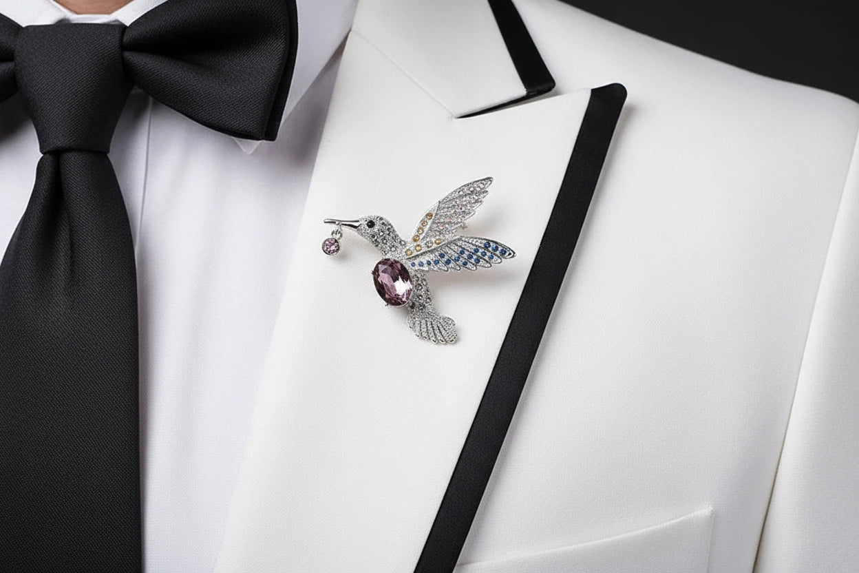 Rhinestone Hummingbird Brooch