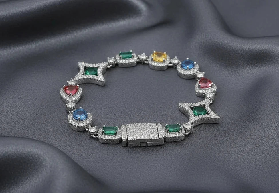 Colorful Gemstones Chain Necklace & Bracelet