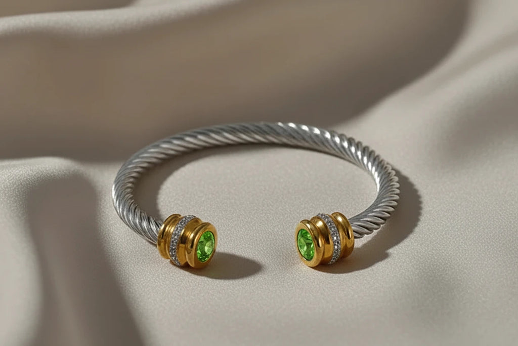 Stainless Steel Wire Bracelet w/Colorful Zirconia