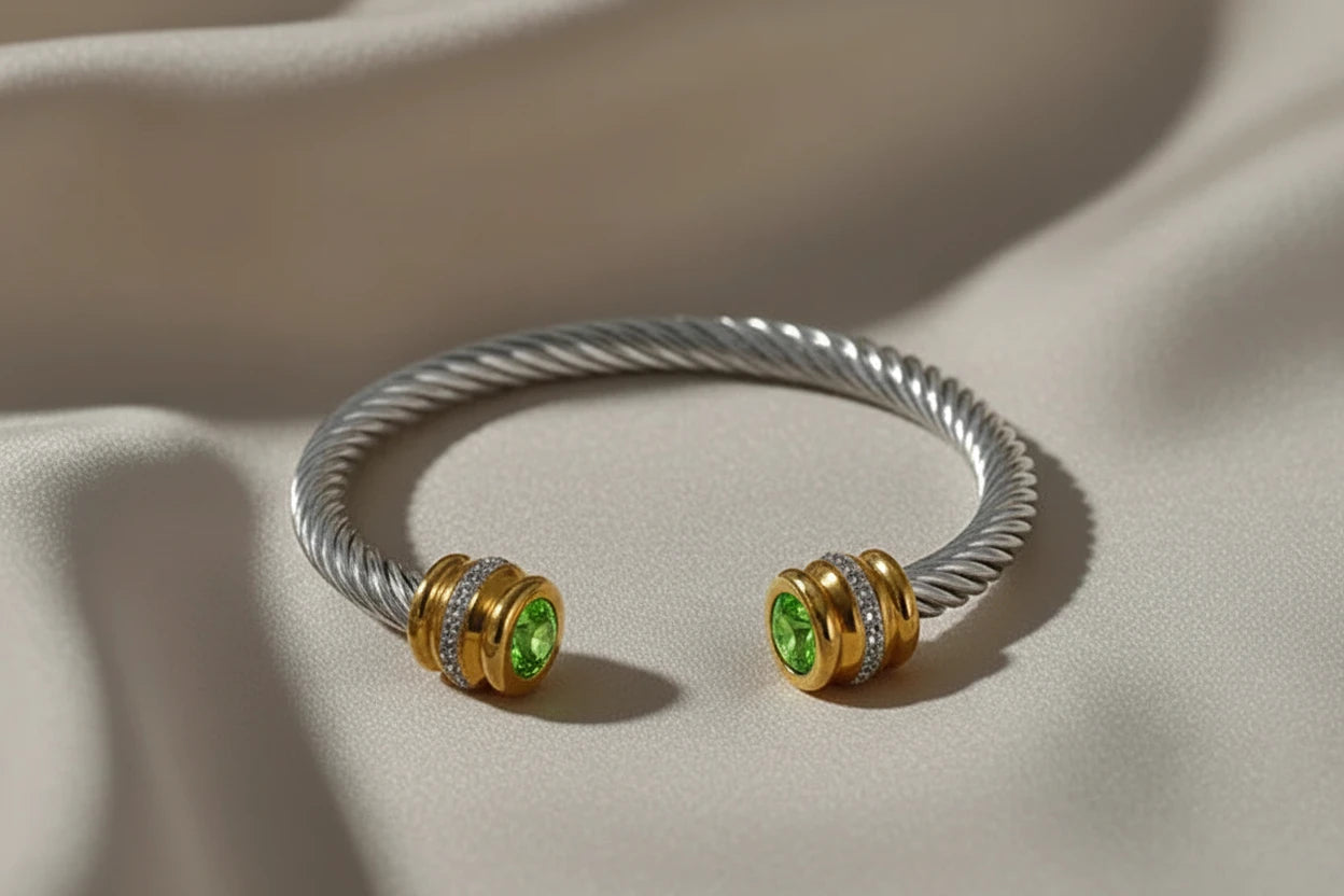 Stainless Steel Wire Bracelet w/Colorful Zirconia
