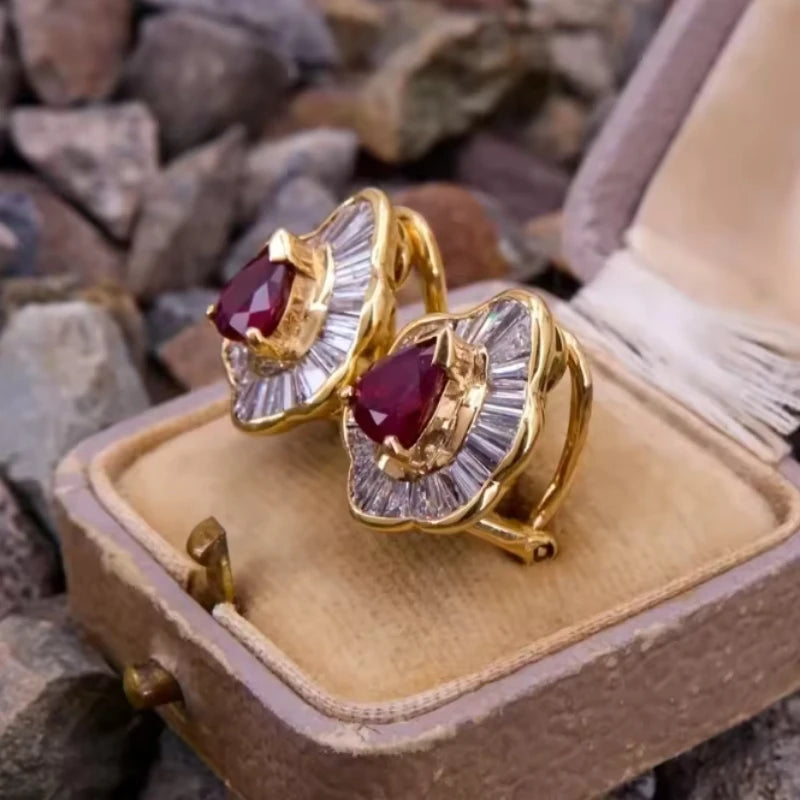 Inlaid Zirconia Ruby Earrings