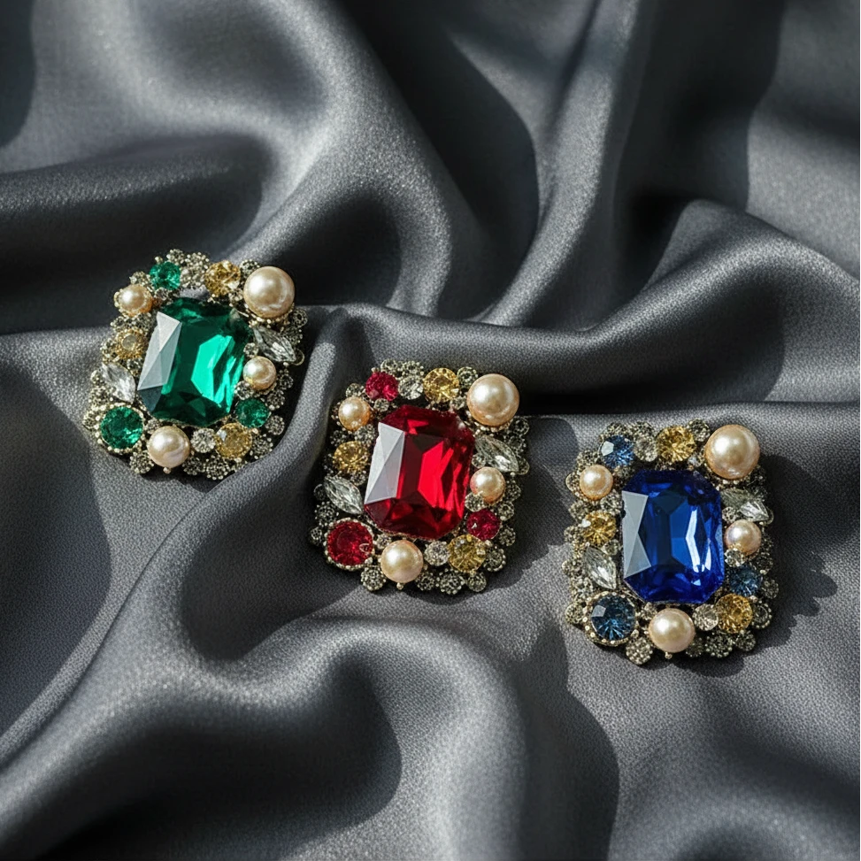 Pearl Crystal Square Brooch