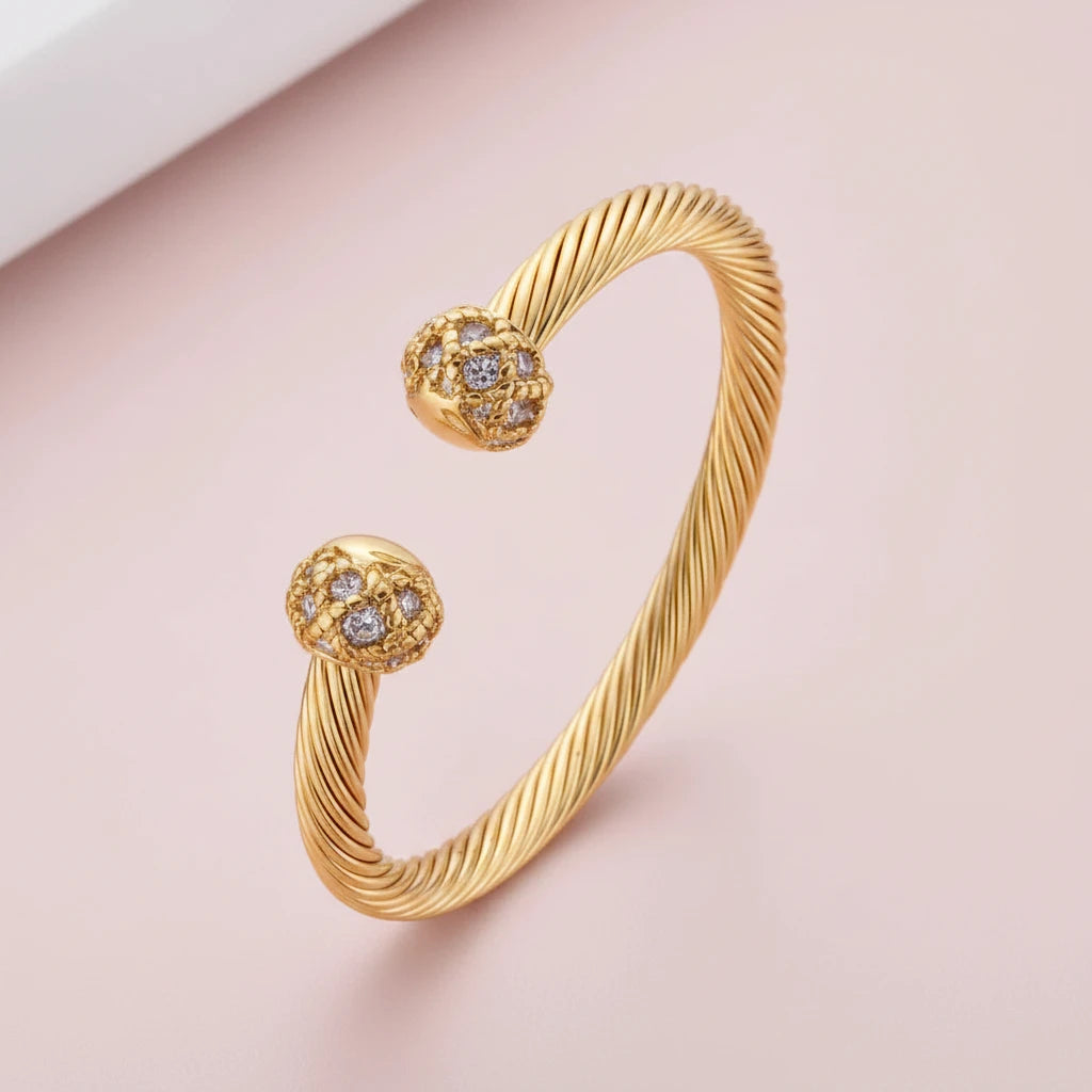 Braided Charm Open Cuff Stainless Steel Stackable Bracelet