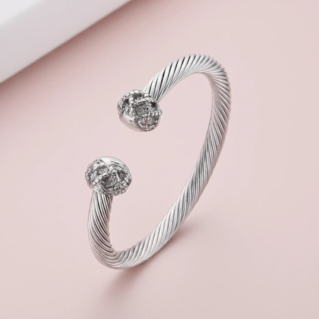 Braided Charm Open Cuff Stainless Steel Stackable Bracelet