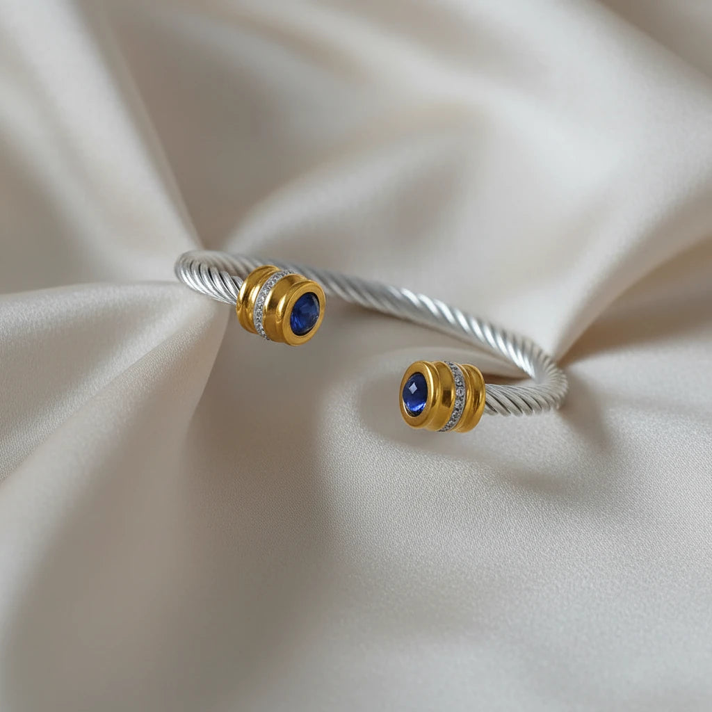 Stainless Steel Wire Bracelet w/Colorful Zirconia