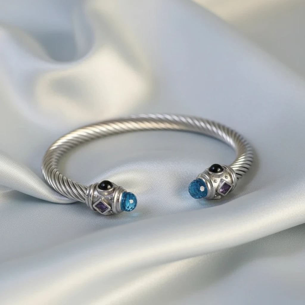 Wire Twist Adjustable Luxury Gemstone Bracelet