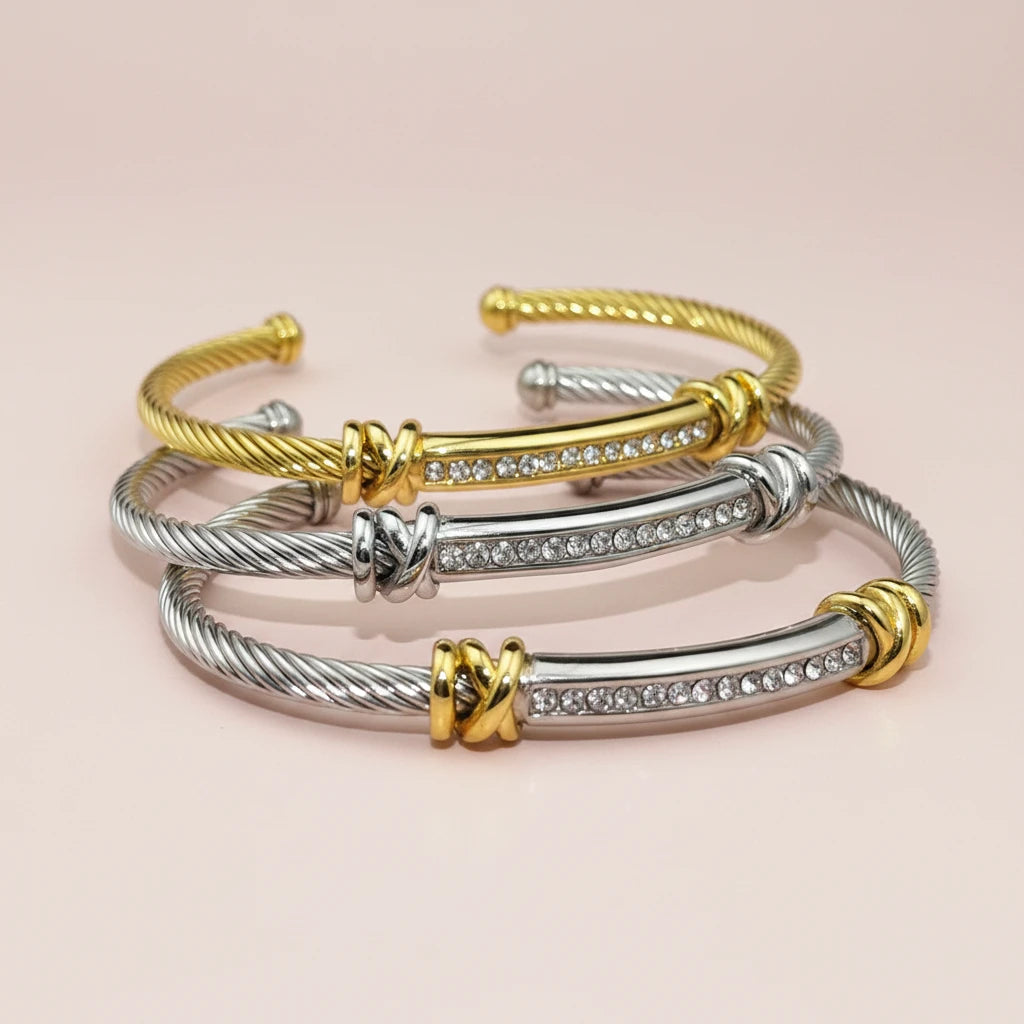 Stainless Steel Twisted Cable Diamond Bracelet