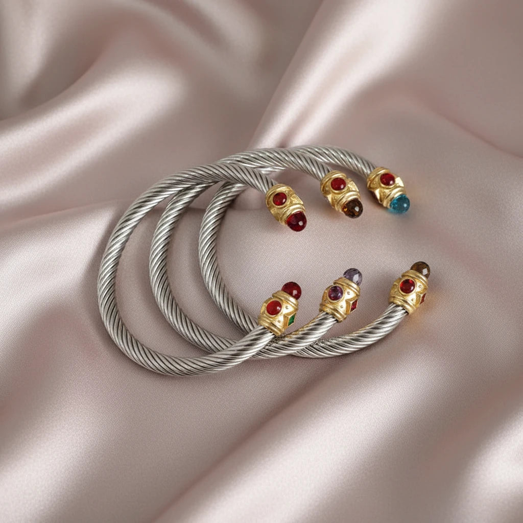 Wire Twist Adjustable Luxury Gemstone Bracelet