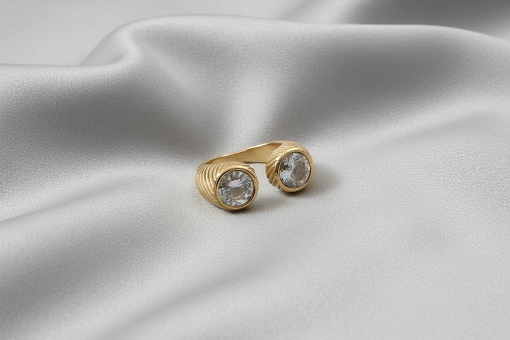 Double Round 18k Zirconia Ring
