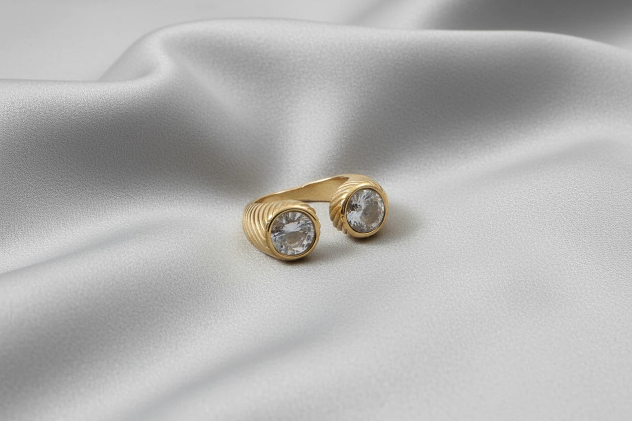 Double Round 18k Zirconia Ring