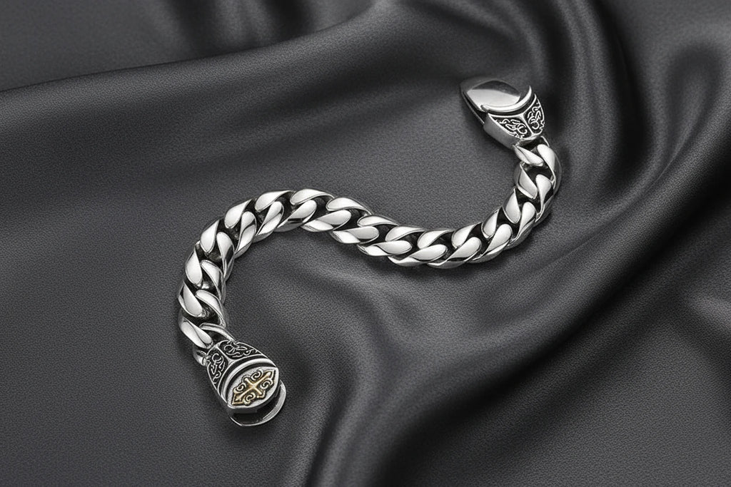 Cuban Link Filigree Cross Bracelet