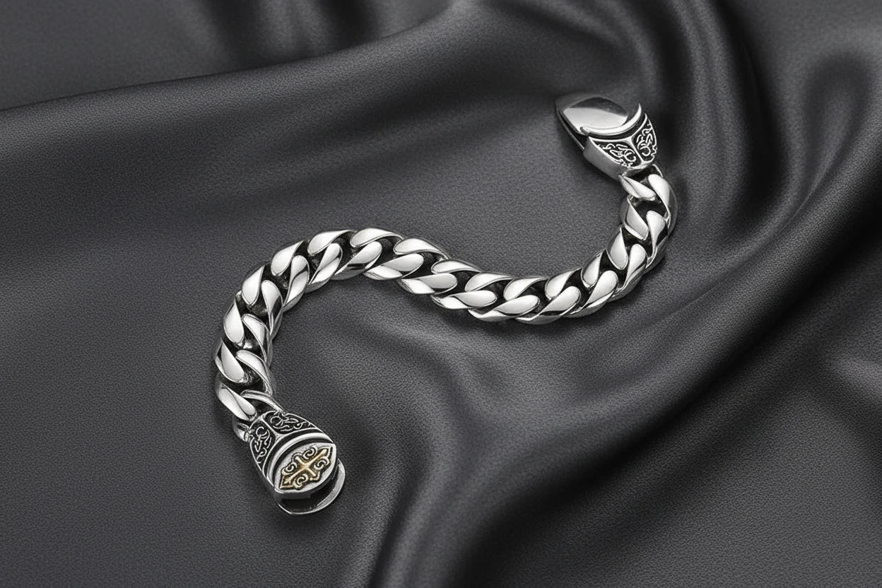 Cuban Link Filigree Cross Bracelet