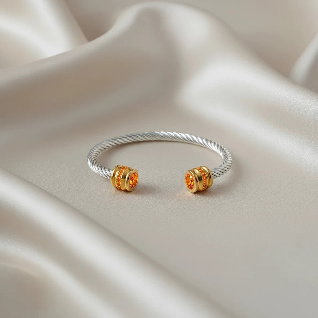 Stainless Steel Wire Bracelet w/Colorful Zirconia