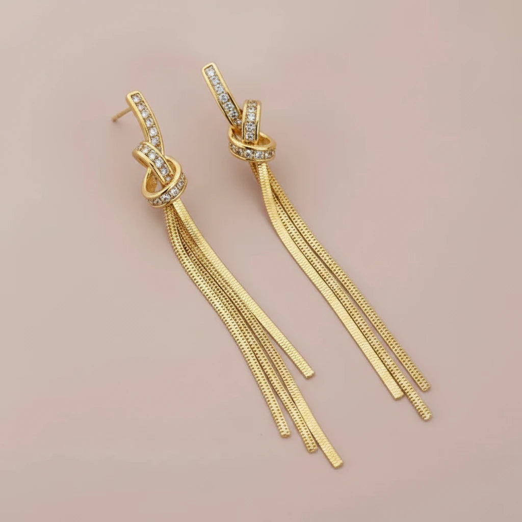 Zirconia Twisted Knot Tassel Stud Earrings