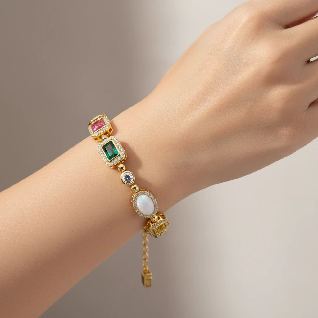 Colorful Gemstones Chain Necklace & Bracelet