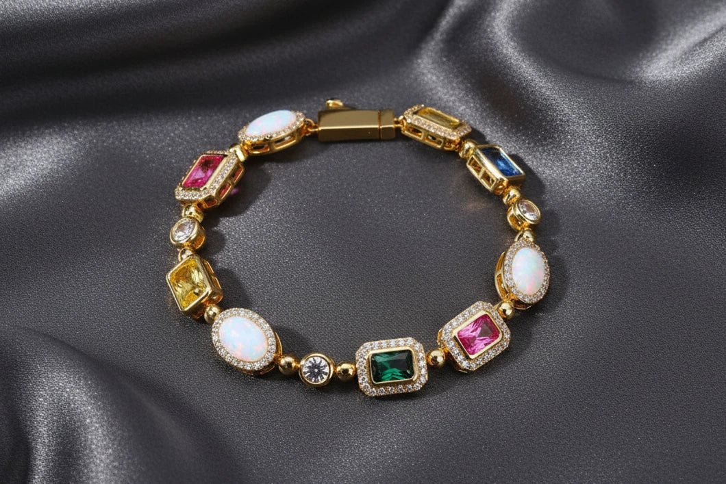 Colorful Gemstones Chain Necklace & Bracelet