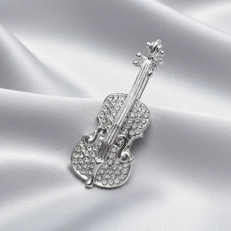 Rhinestone Musical Instrument Brooch