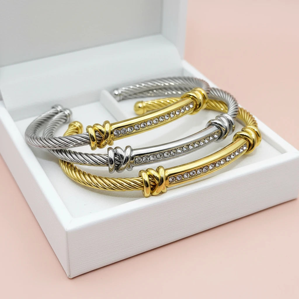 Stainless Steel Twisted Cable Diamond Bracelet