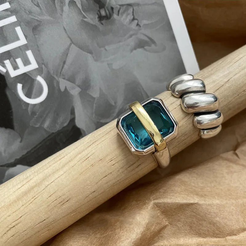 Blue Zirconia Striped Ring