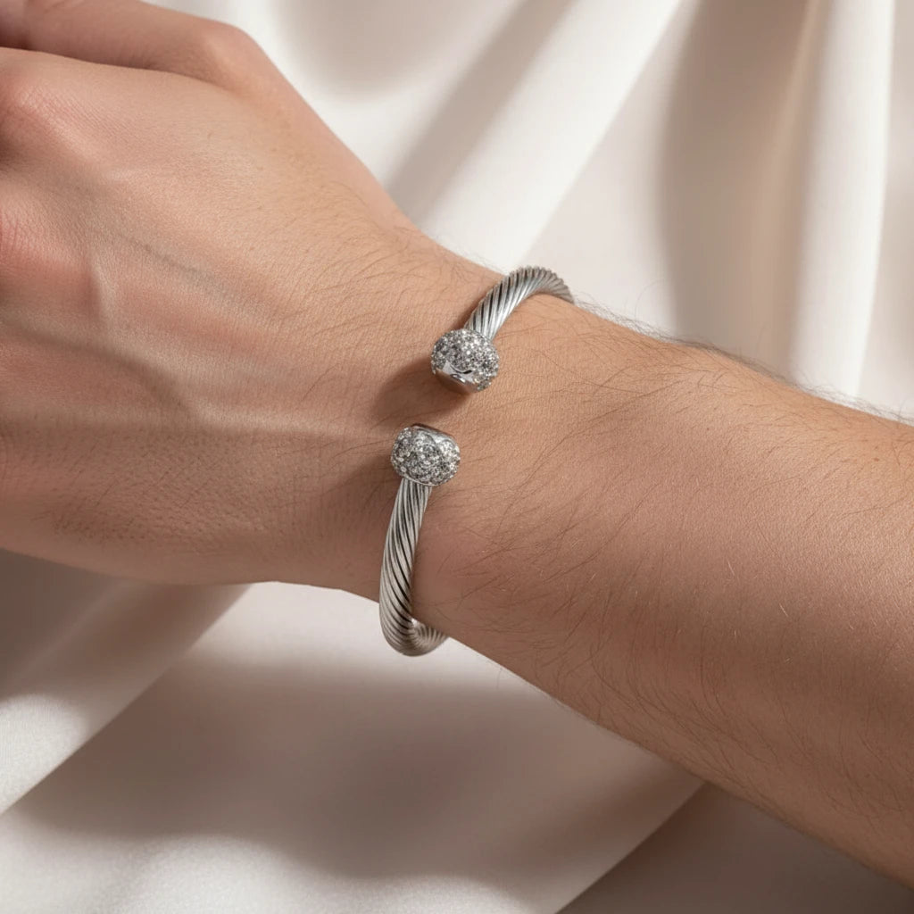Braided Charm Open Cuff Stainless Steel Stackable Bracelet
