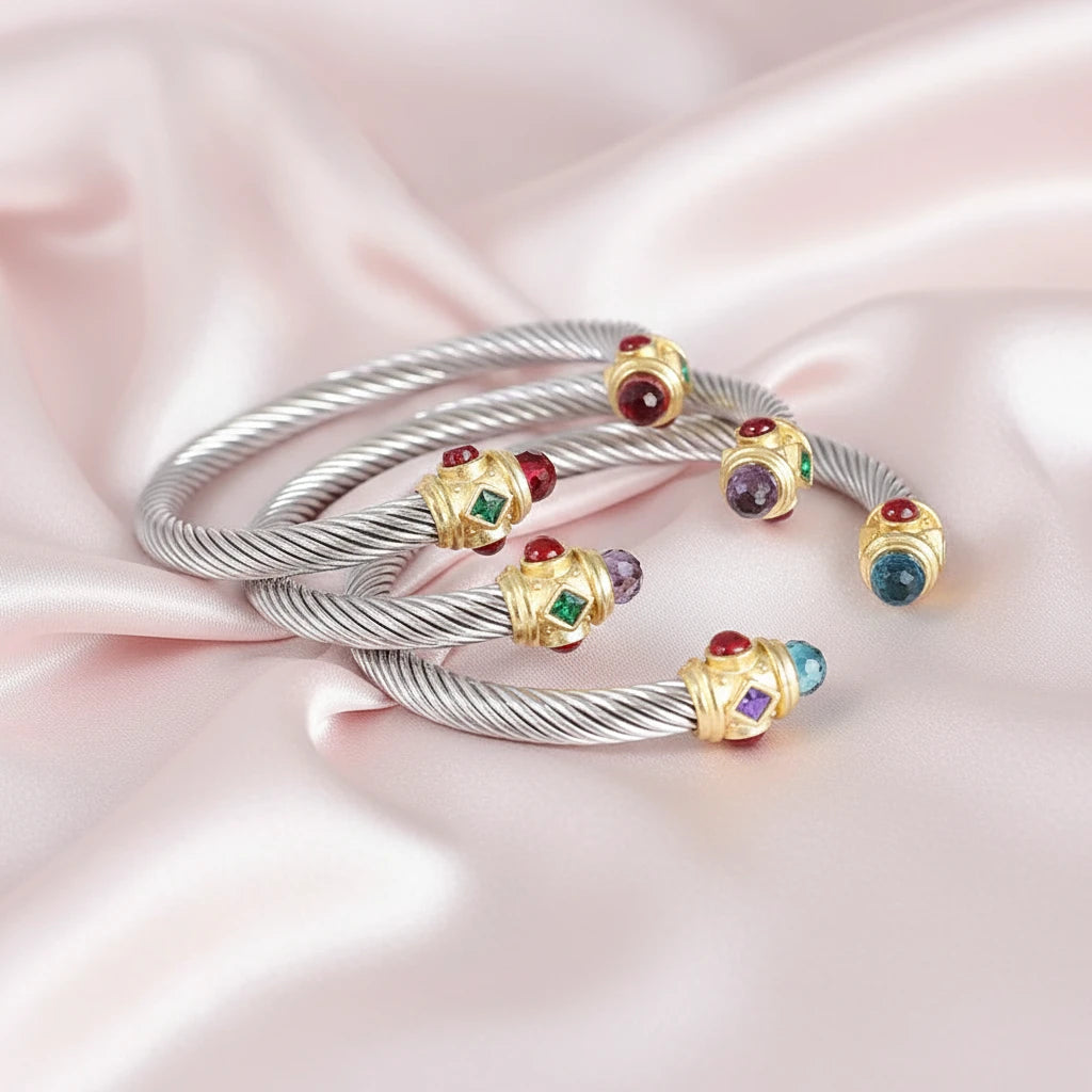 Wire Twist Adjustable Luxury Gemstone Bracelet
