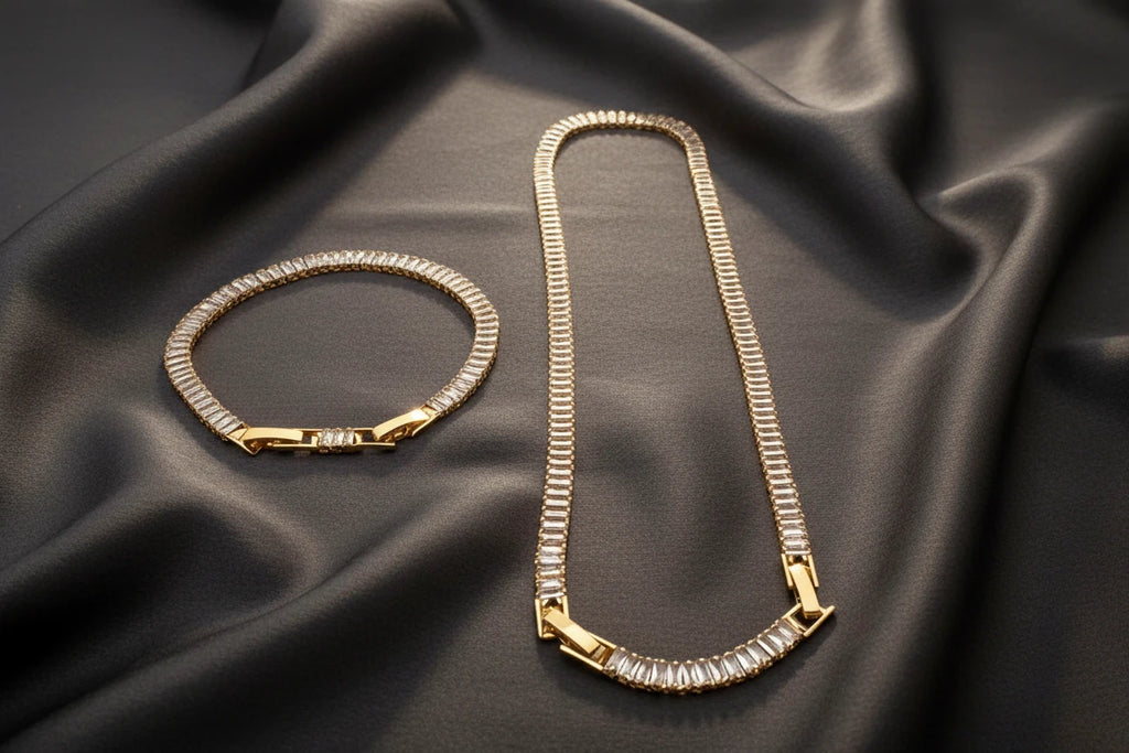 Luxury Rectangular Gemstone Necklace & Bracelet