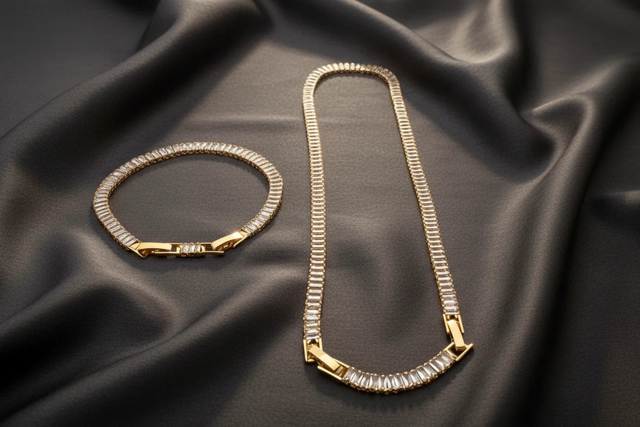 Luxury Rectangular Gemstone Necklace & Bracelet